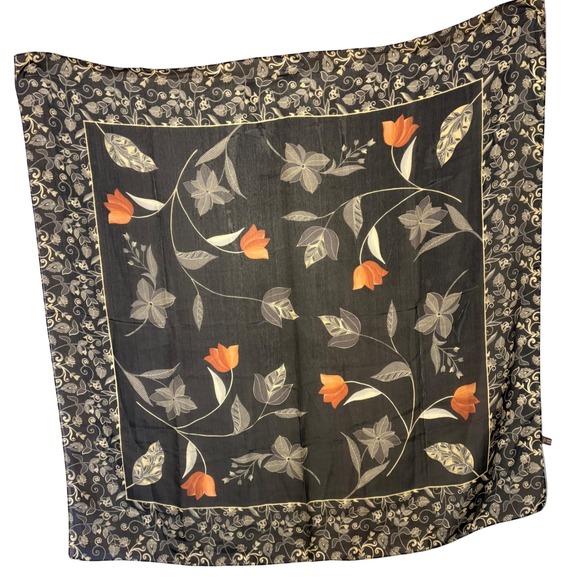Smithsonian Institution Silk Scarf Made‎ in Italy Floral Black Collector 42x42"